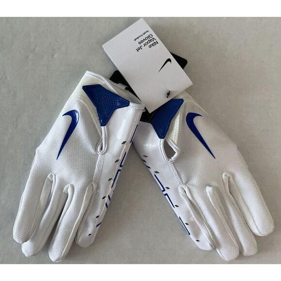 Nike N.100.3506 Unisex Youth Sz L White/Blue Vapor Jet Football Receiver Gloves - Picture 1 of 5